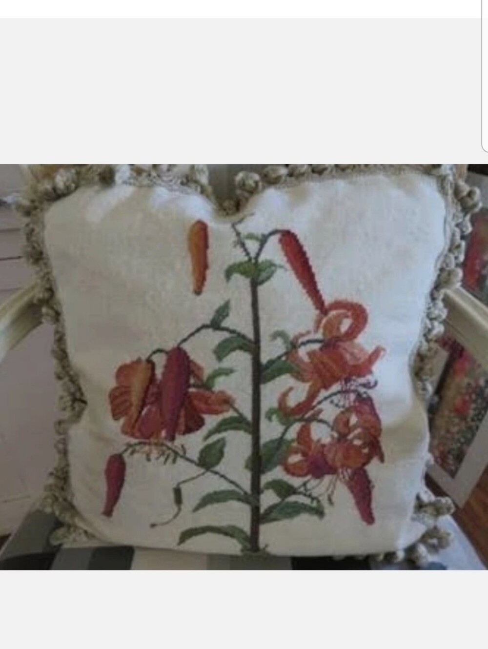 Vintage Aubusson Style Wool Floral Needlepoint Pillow Cover Petit Point Tassels